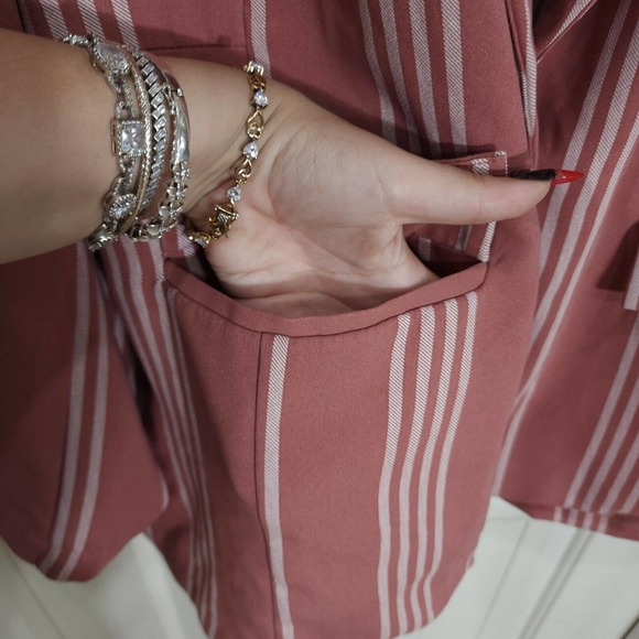 Torrid Womens Blazer Boyfriend Mauve Pink White Striped Business Casual Jacket 5 - Picture 7 of 13